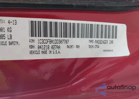 2013 Dodge Dart Sxt из США, поврежденный, VIN 1C3CDFBA1DD307707